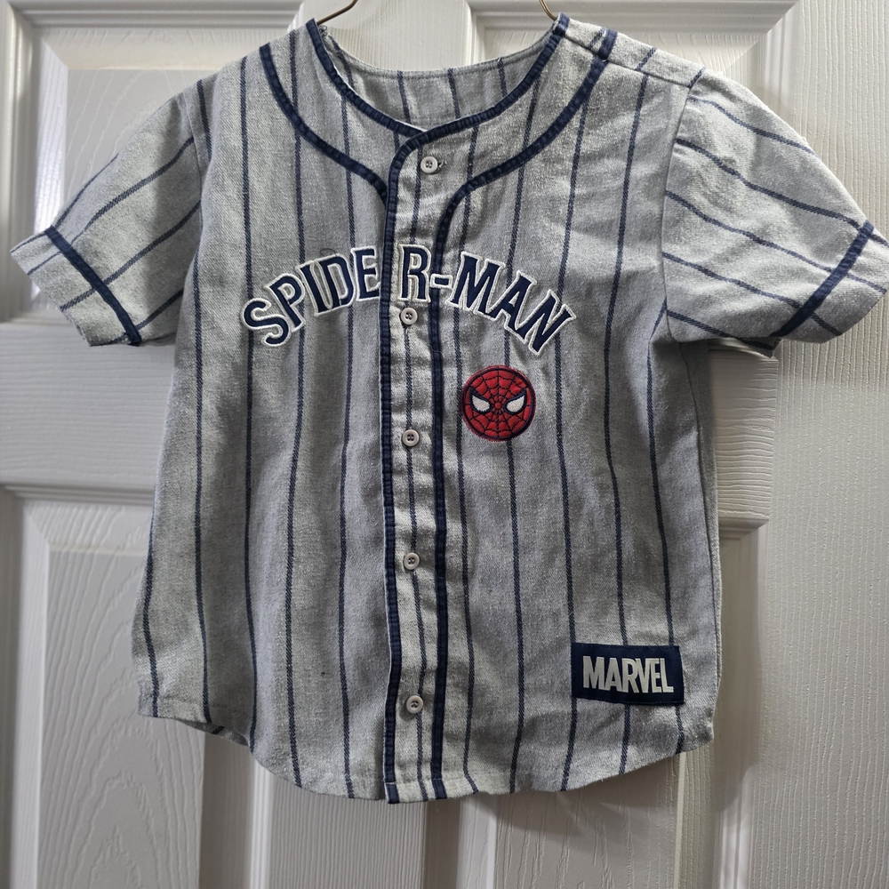 Marvel Spider-Man Striped Baseball Tee for Kids - Gray & Navy